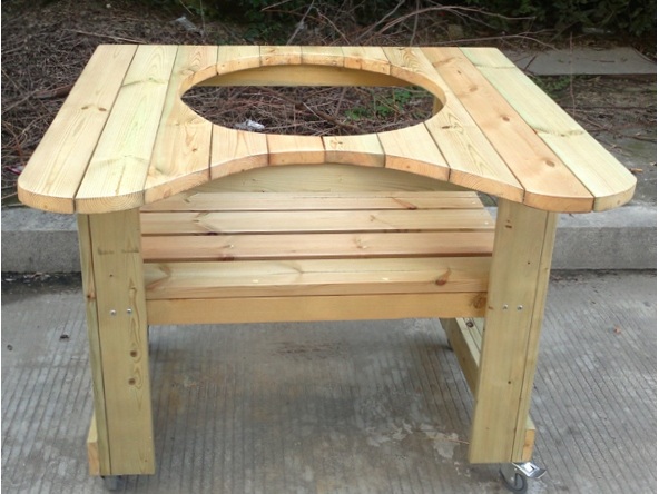 Holztisch mit Radsatz für Einbau Kamado Keramikgrill 21 und 23.5, 46/52cm Rost