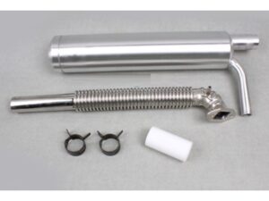 Kanister-Schalldämpfer mit Auspuffkrümmer und Smoke-Anschluss zu DLE55, DLE111, DA50