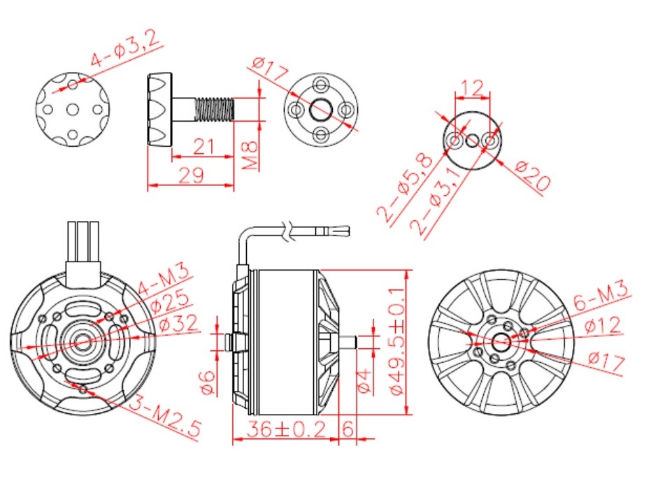 Leopard Multicopter Outrunner Motor PH4215-8T 410KV - 780W, rechtsdrehend – Bild 3