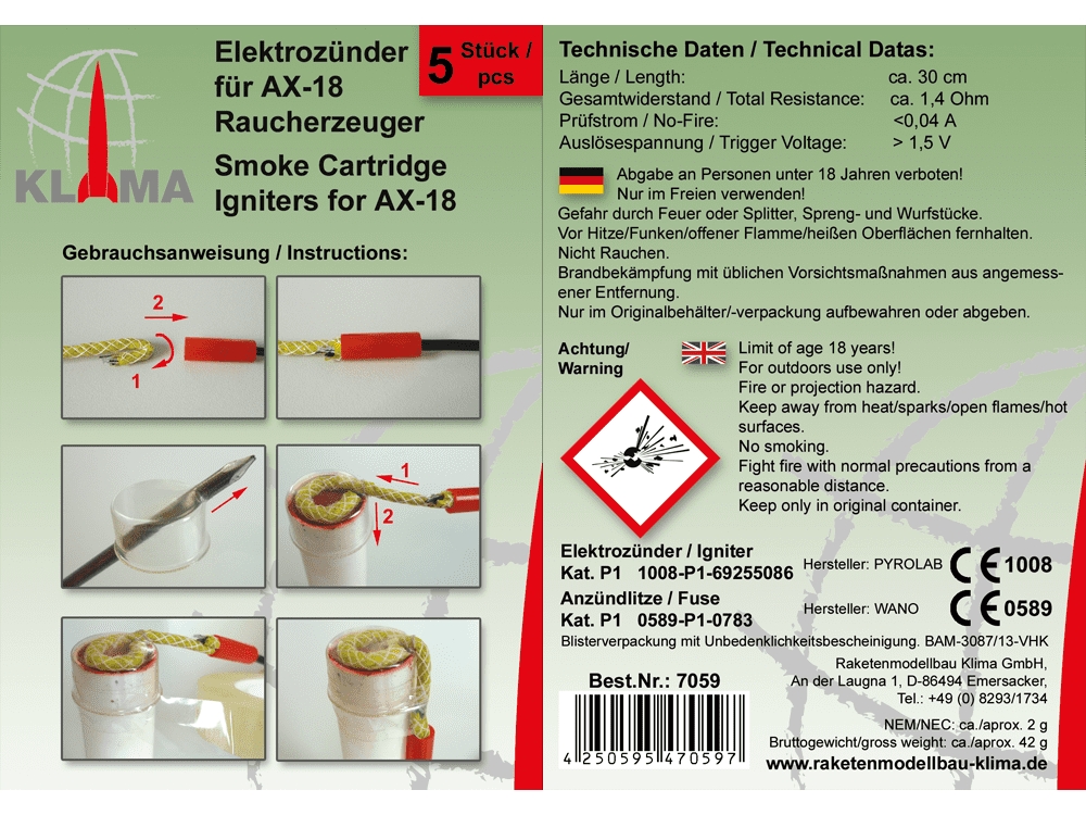 Elektroanzünder AX-18 - Rauchpatrone - 5er-Set