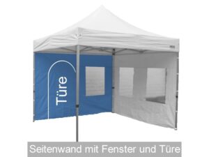 Seitenwand PRO / DELUXE 3m blau mit Fenster und Türe