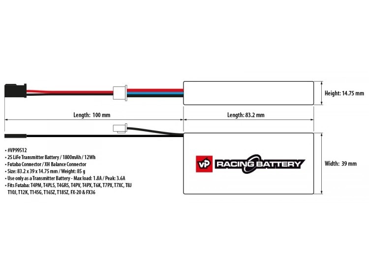 LiFePO4 Akku 2S 6.6V 1800mAh 3C - JR / Futaba Stecker – Bild 3