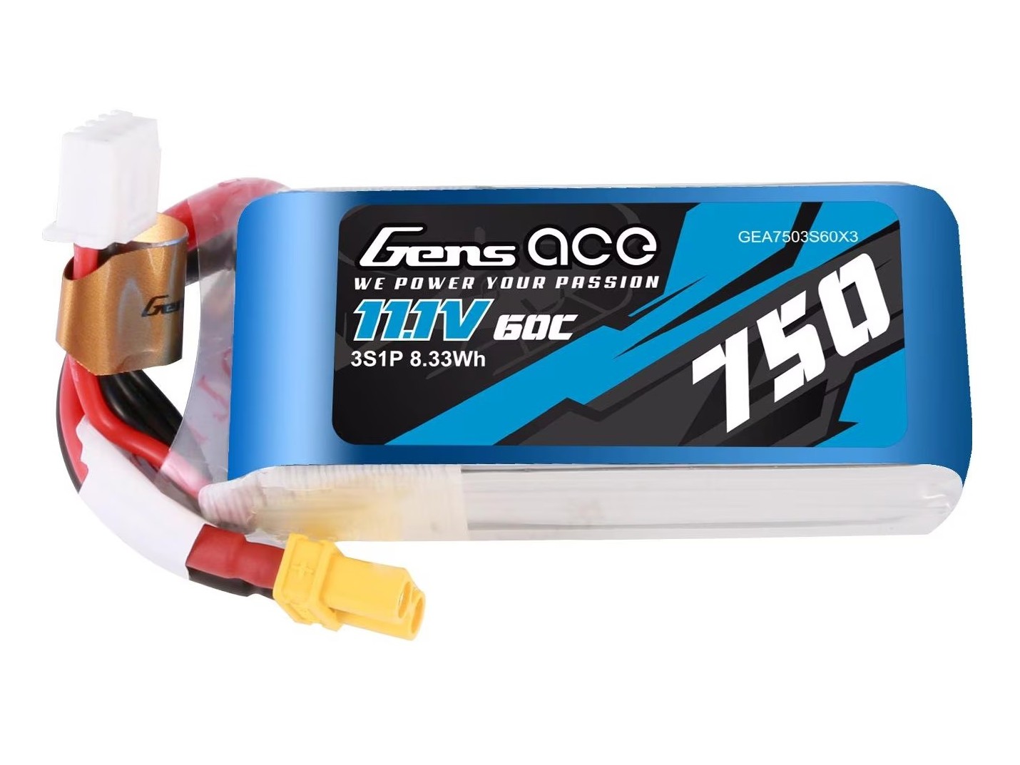 LiPo Akku 3S / 11.1V, 750mAh 60C - XT30 zu OMP M2 - Gens ace