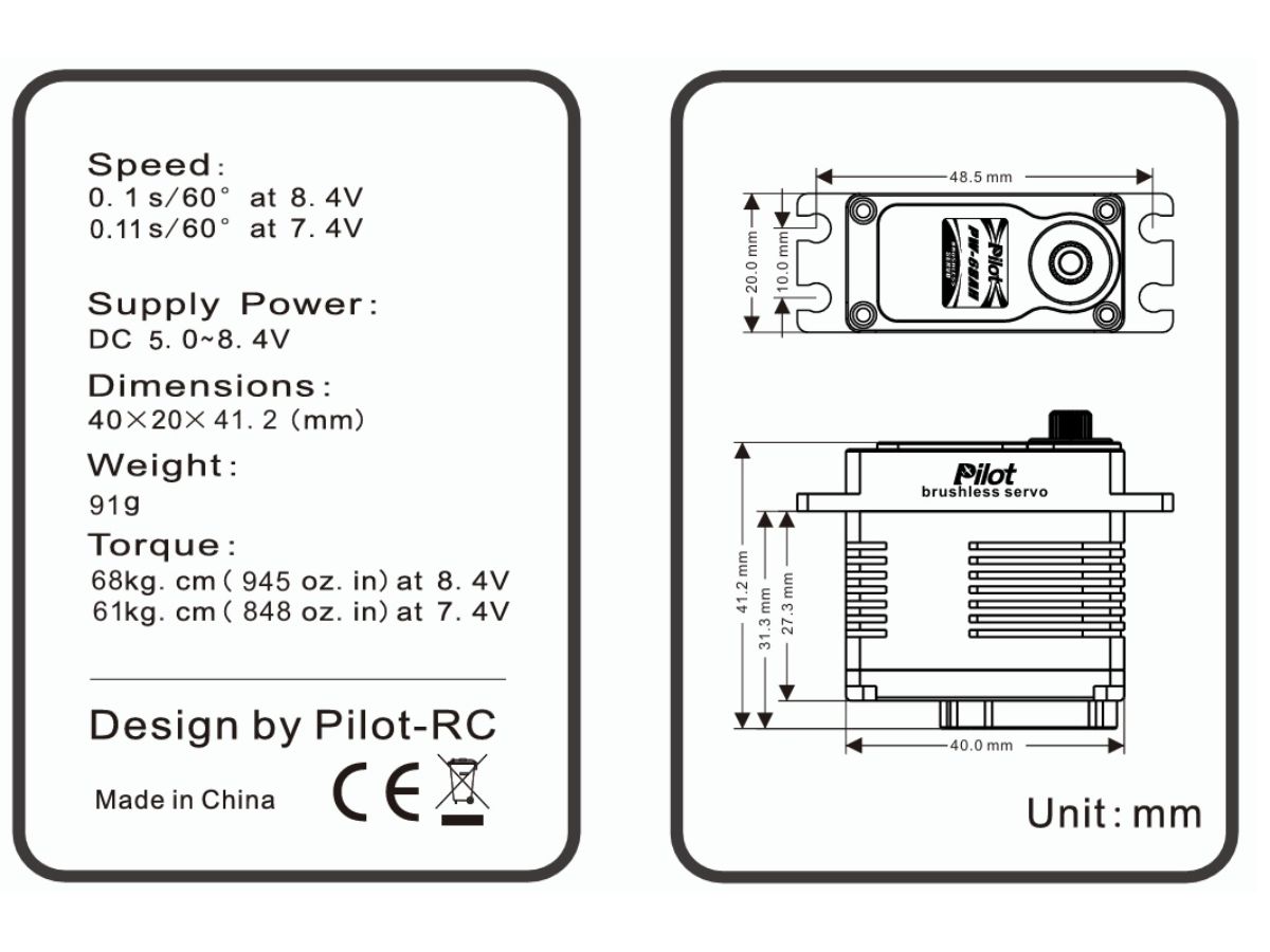 Digital Servo PW-68AH, HV/MG, 91gr, 68kg Stellkraft, Pilot-RC mit 170cm Kabel – Bild 5