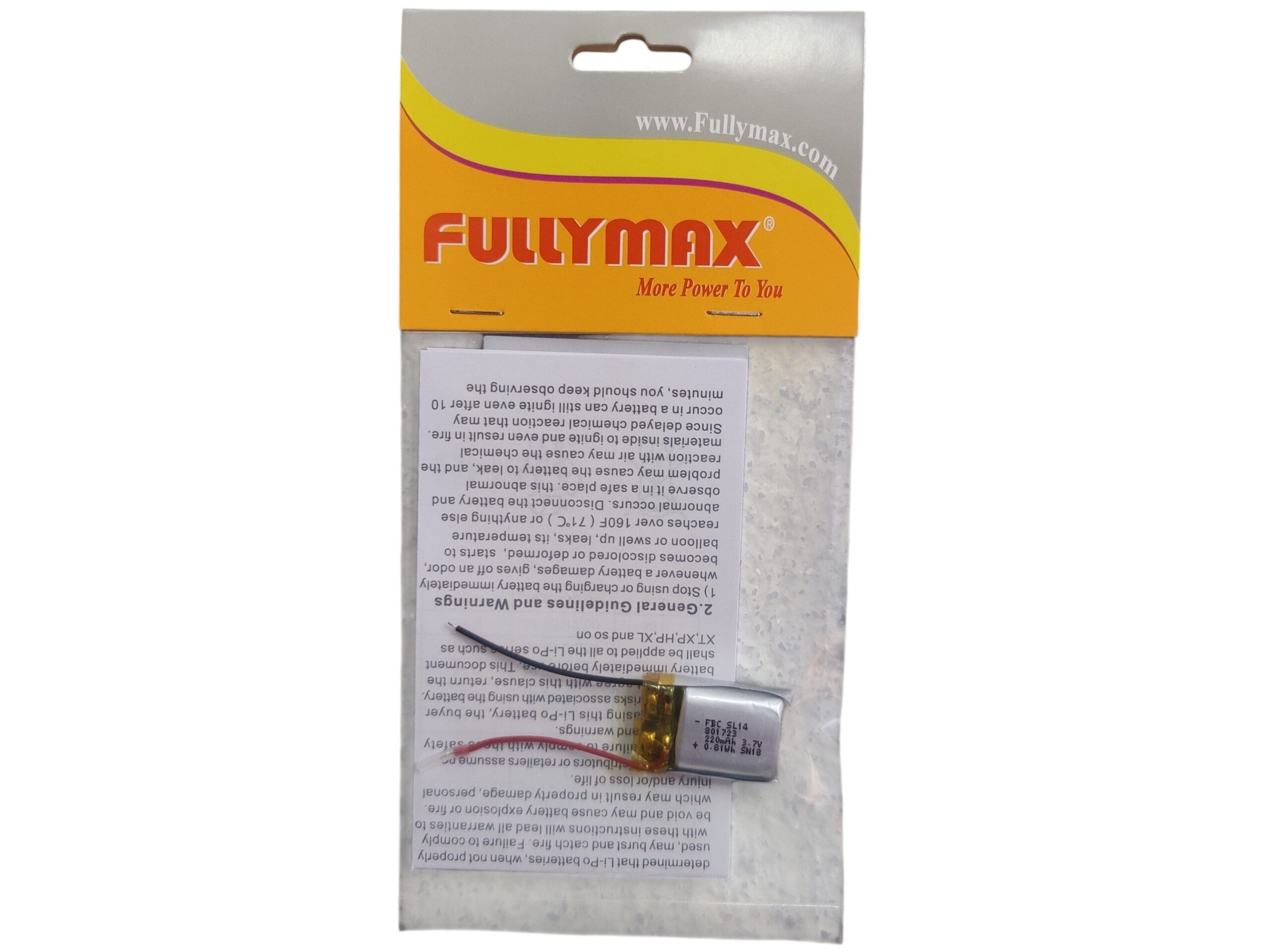 HEAT-RC LiPo Akku 1S / 3.7V 220mAh 15C - ohne Stecker - Fullymax