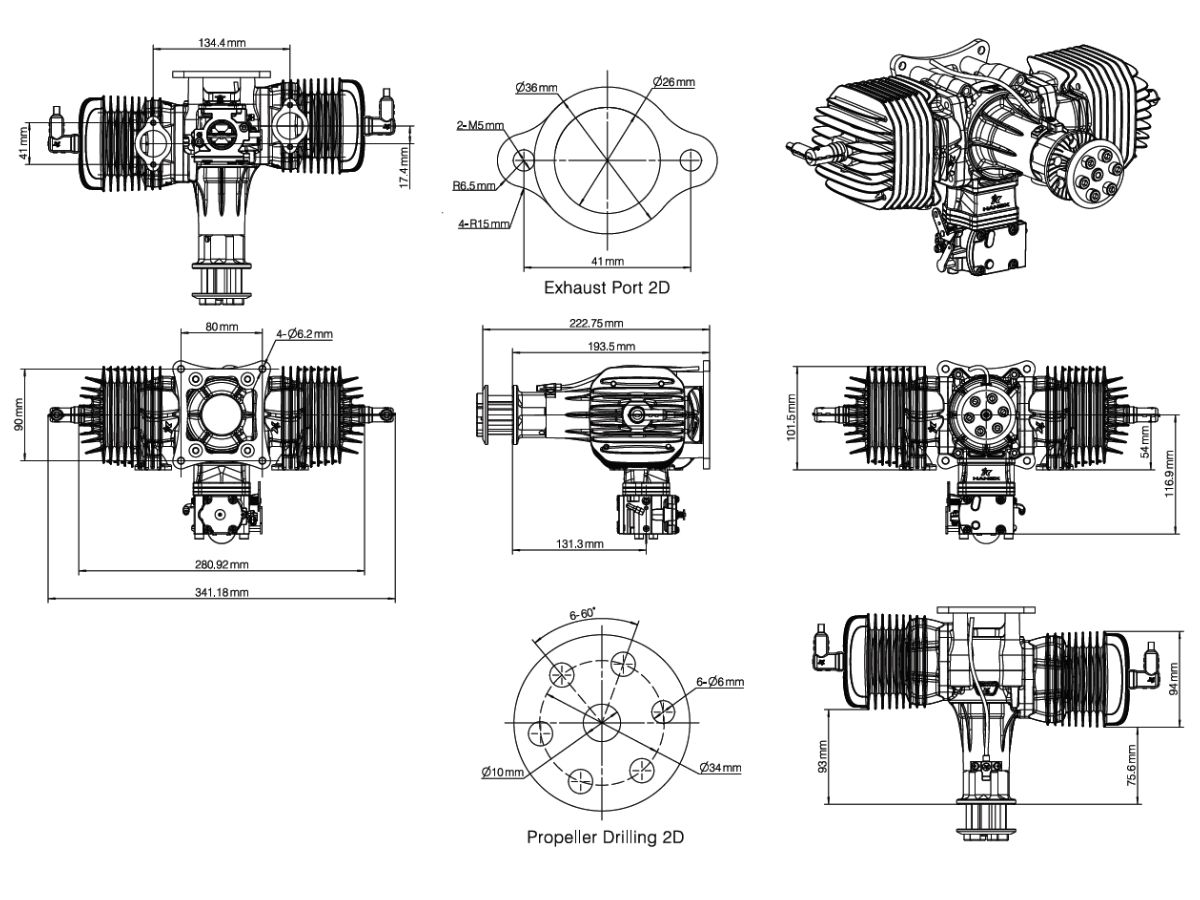 HangX HX-165S - 165ccm Twin 2-Zylinder Boxer Benzinmotor – Bild 2