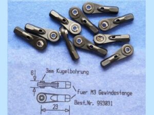 Kugelgelenk, sechskant für M3 Gewindestangen - 3mm Kugelbohrung