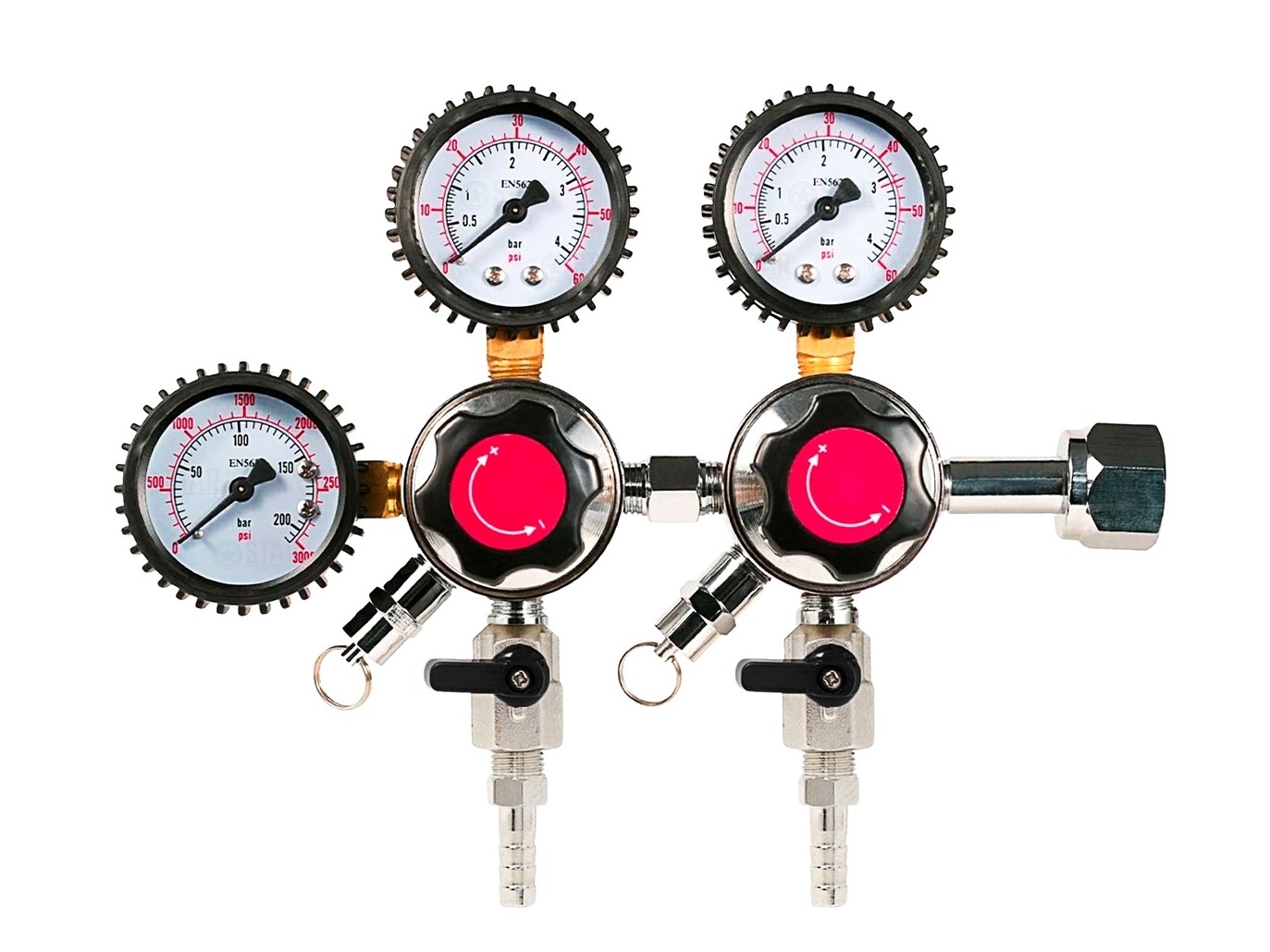 CO2-Druckminderer 2-leitig - Dual-Druckregler für Zapf-/ Schankanlagen