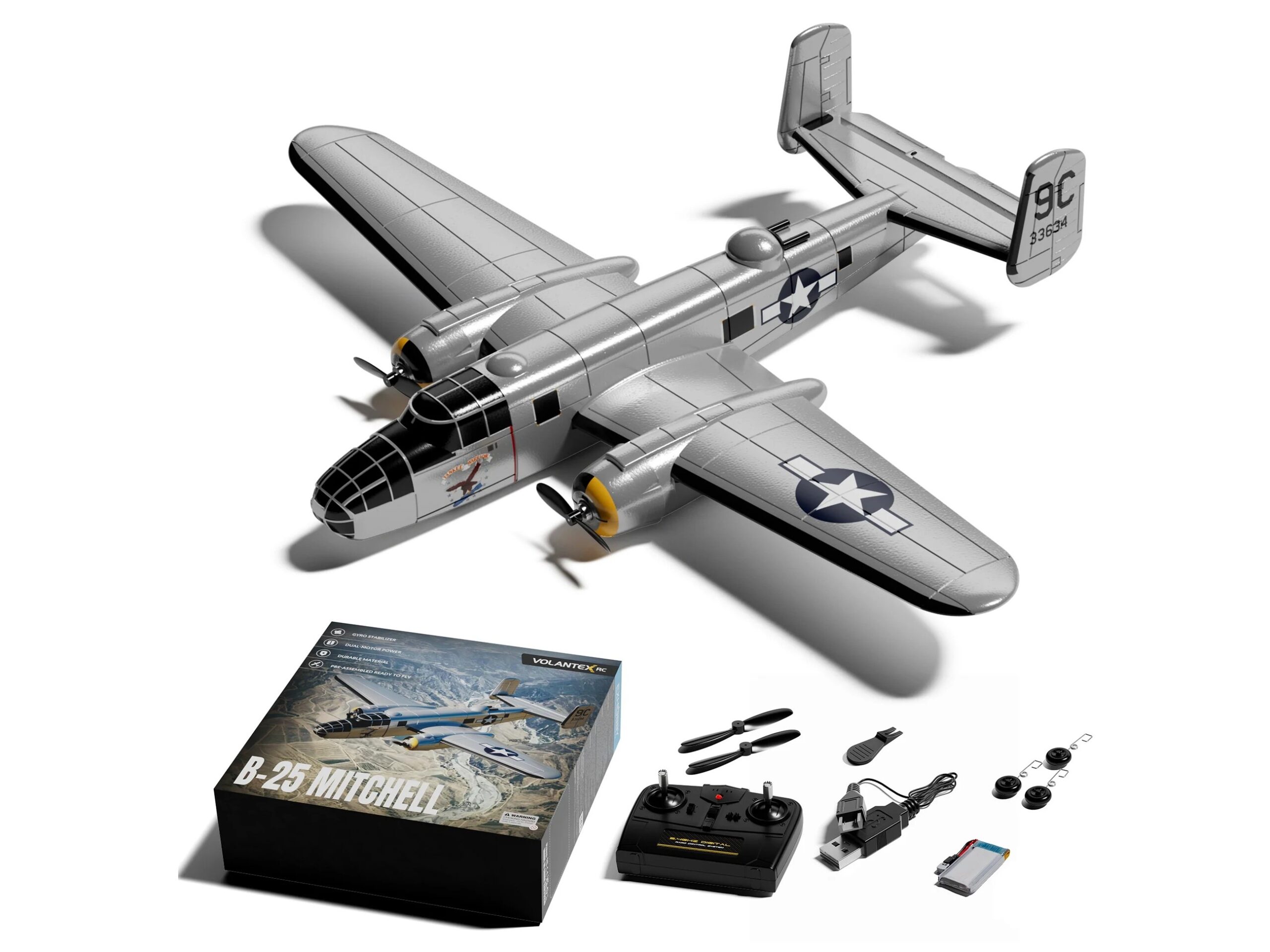 B-25 Mitchell Bomber, Spw 400mm, RTF Komplett Set mit Gyro von Volantex