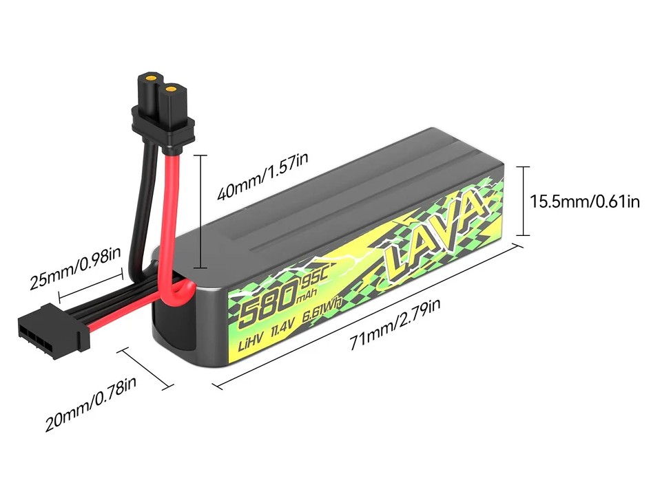 BetaFPV LAVA II LiPo Akku 3S 11.4V, 580mAh - 95C - XT30 - 2er-Set – Bild 2